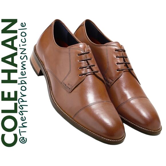 Men's Cole Haan Lenox Cap Toe Oxfords in British Tan - Picture 1 of 8